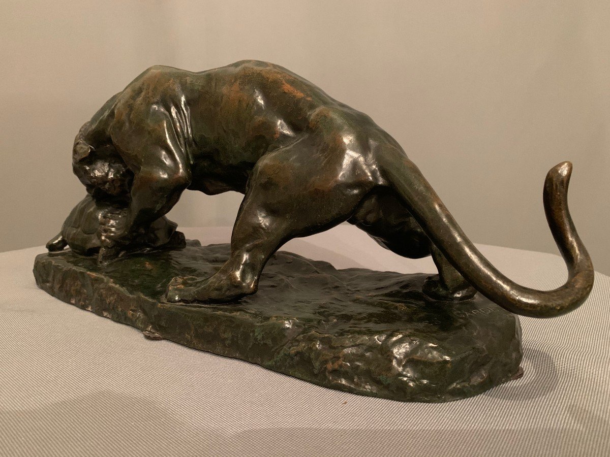 Bronze de Georges Gardet (1863-1939) -Le Tigre et La Tortue--photo-4