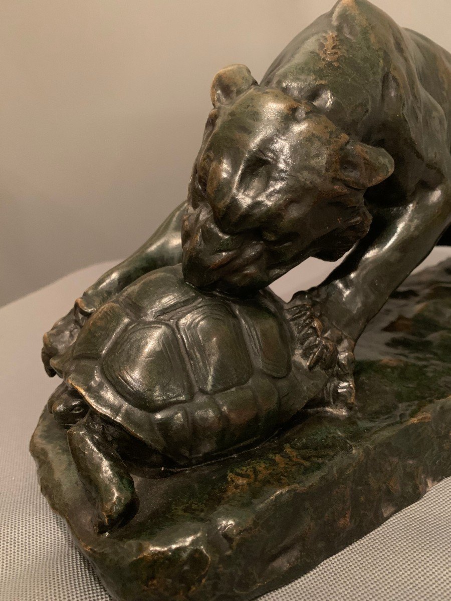 Bronze de Georges Gardet (1863-1939) -Le Tigre et La Tortue--photo-7