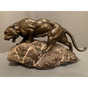 Bronze Tiger By "james Andrey" (19th-20th Century)