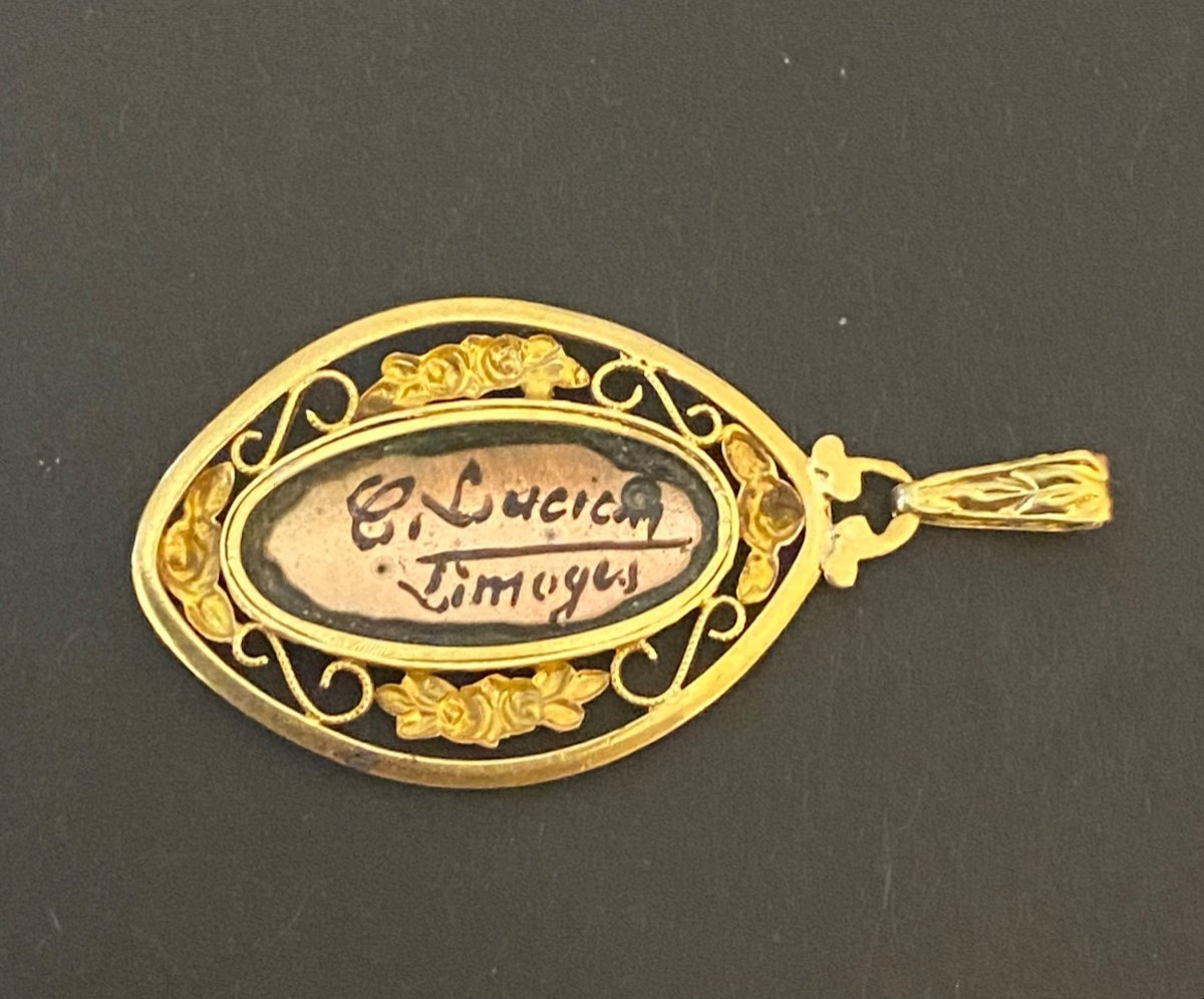 Ancien Pendentif Art Nouveau Or Et Miniature Sur Porcelaine-photo-2