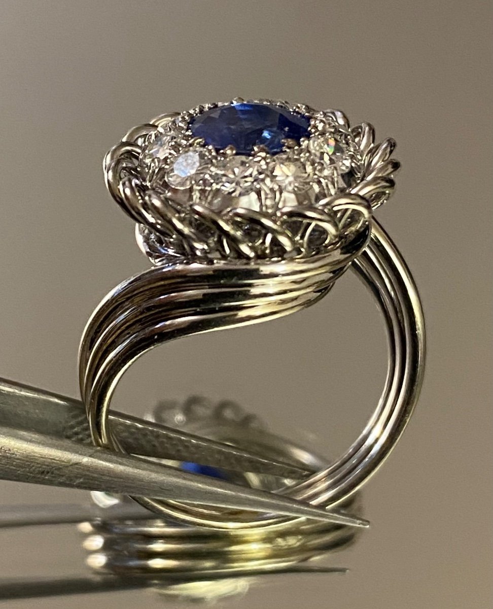 Antique Gold, Sapphire And Diamond Tourbillon Ring-photo-3