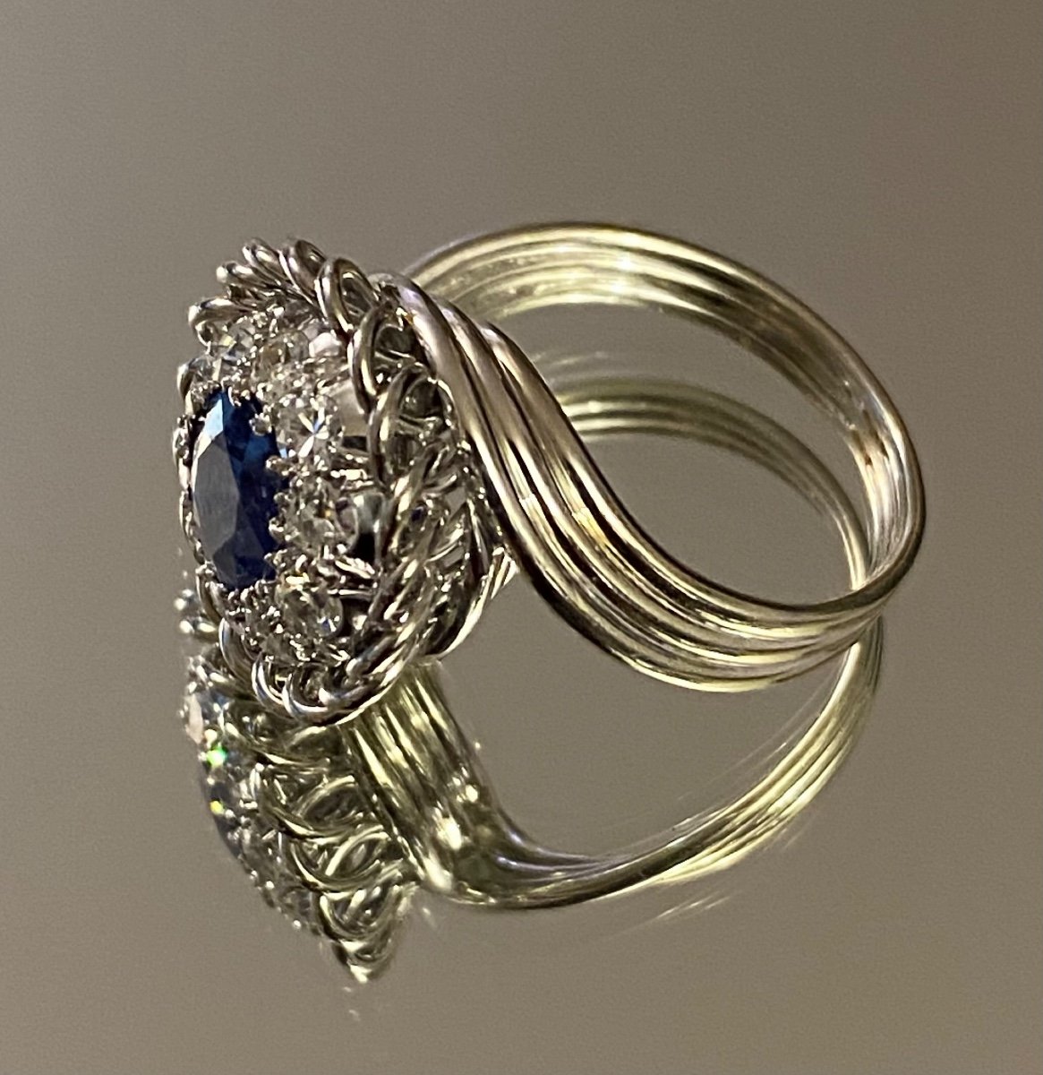 Antique Gold, Sapphire And Diamond Tourbillon Ring-photo-6