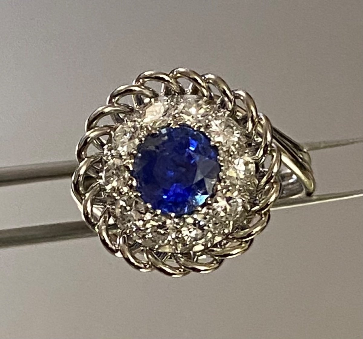 Antique Gold, Sapphire And Diamond Tourbillon Ring