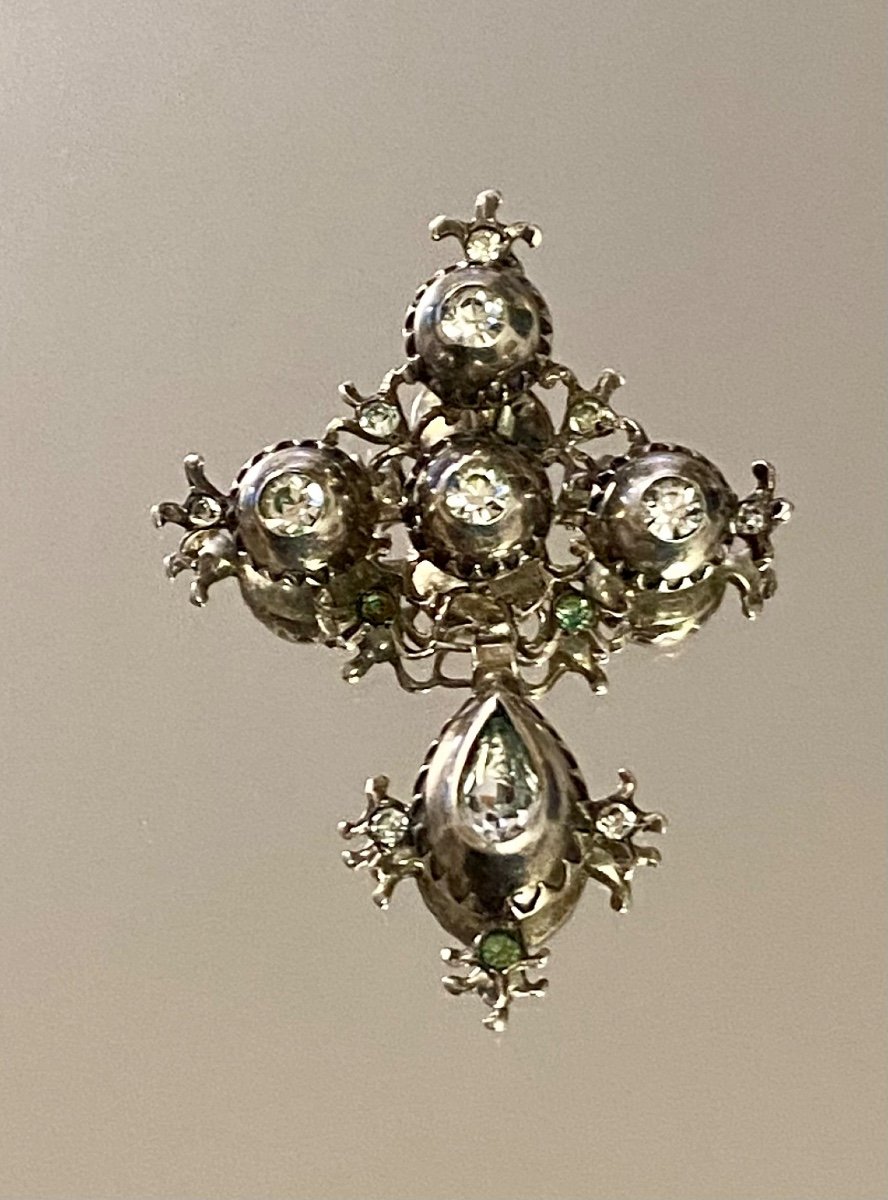 Old Cross Pendant In 800/1000 Eme Silver And Stones-photo-8