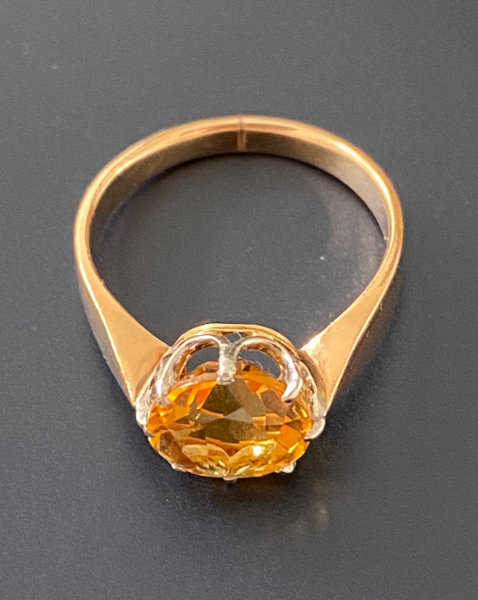 Ancienne Bague Style Art Deco En Or Et Citrine-photo-4