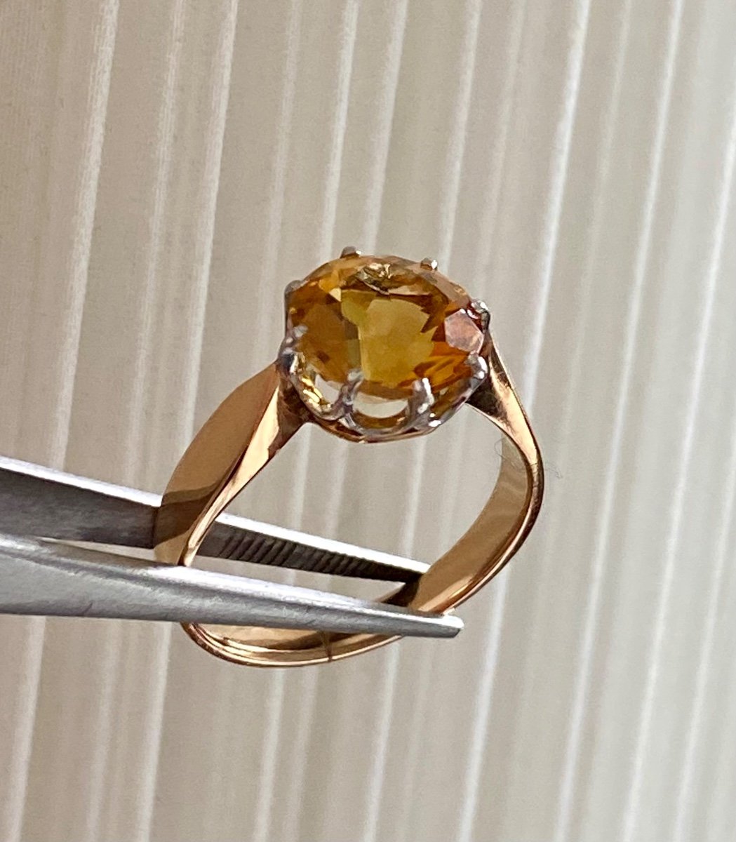 Ancienne Bague Style Art Deco En Or Et Citrine-photo-3