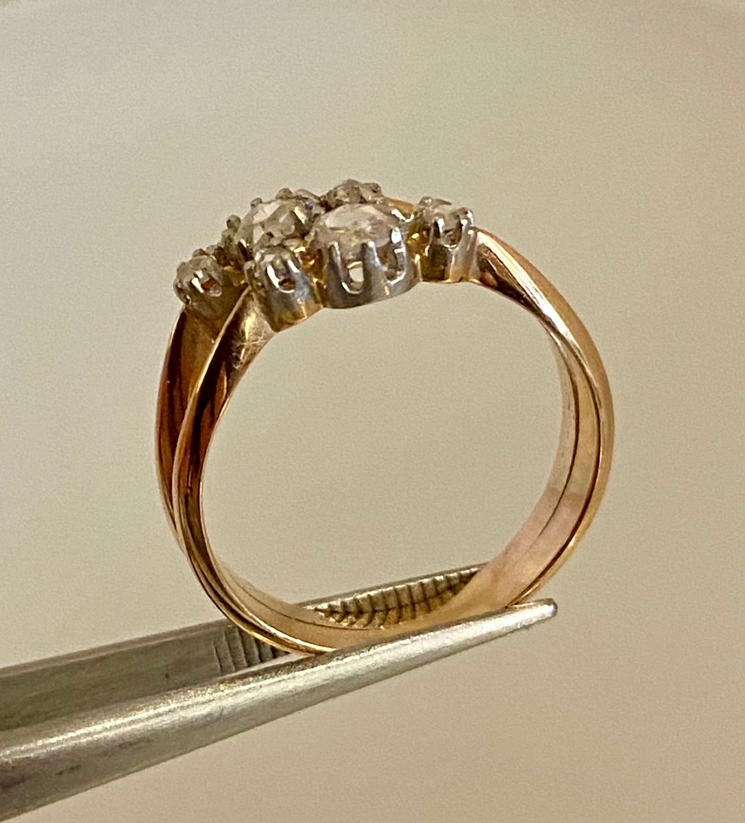 Old Gold And Diamond Ring Cut In Rose-photo-5