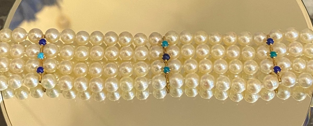 Old Bracelet Four Rows Of Cultured Pearls, Gold Clasp-photo-2