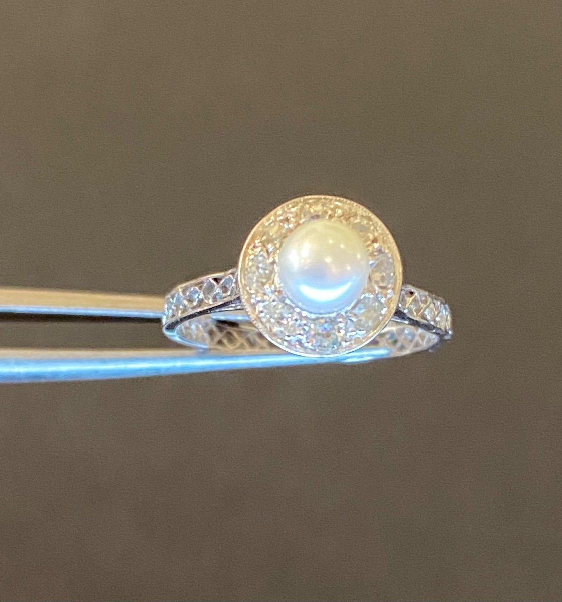 Bague Style Art Deco Platine, Perle Et Diamants-photo-3