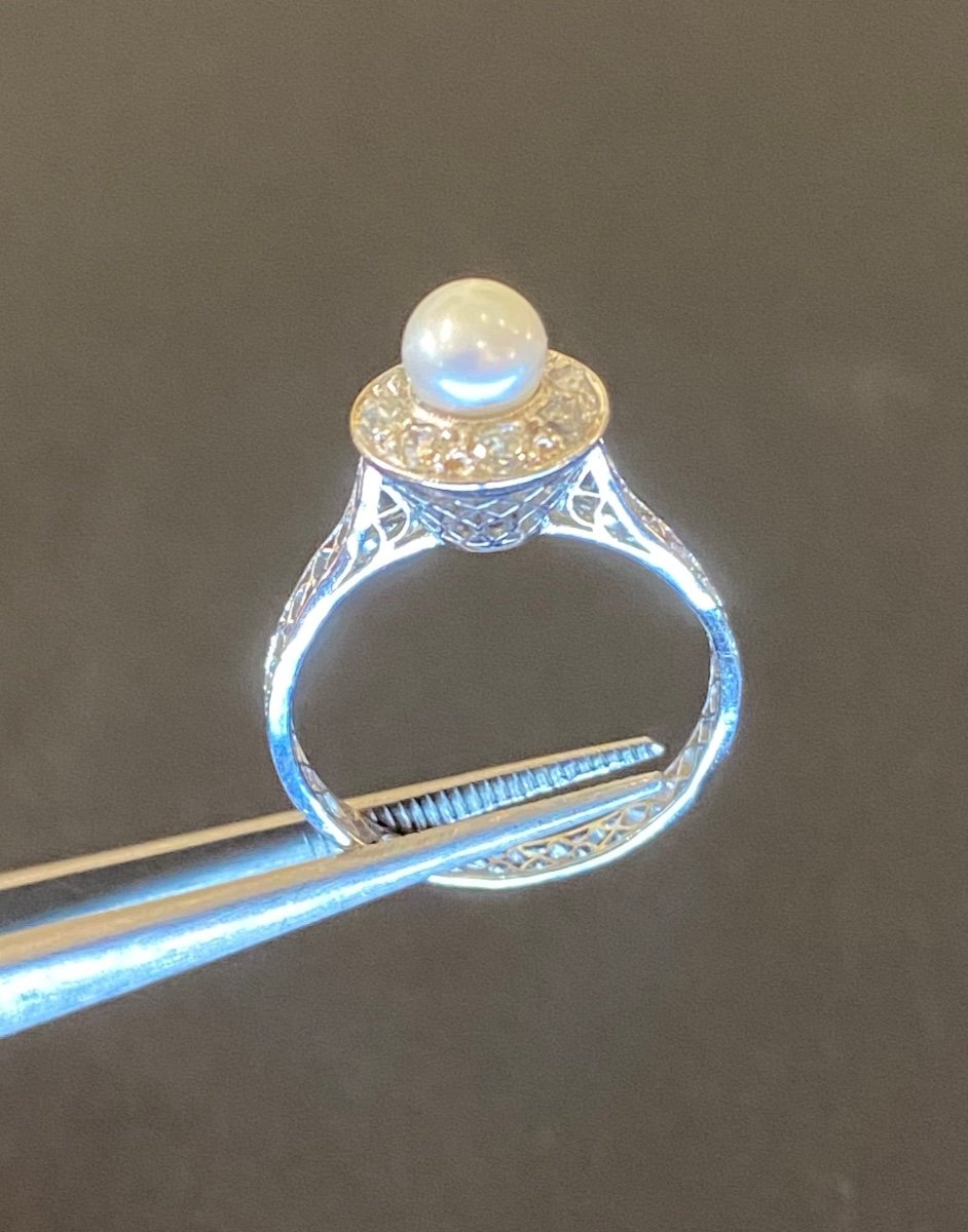 Bague Style Art Deco Platine, Perle Et Diamants-photo-4