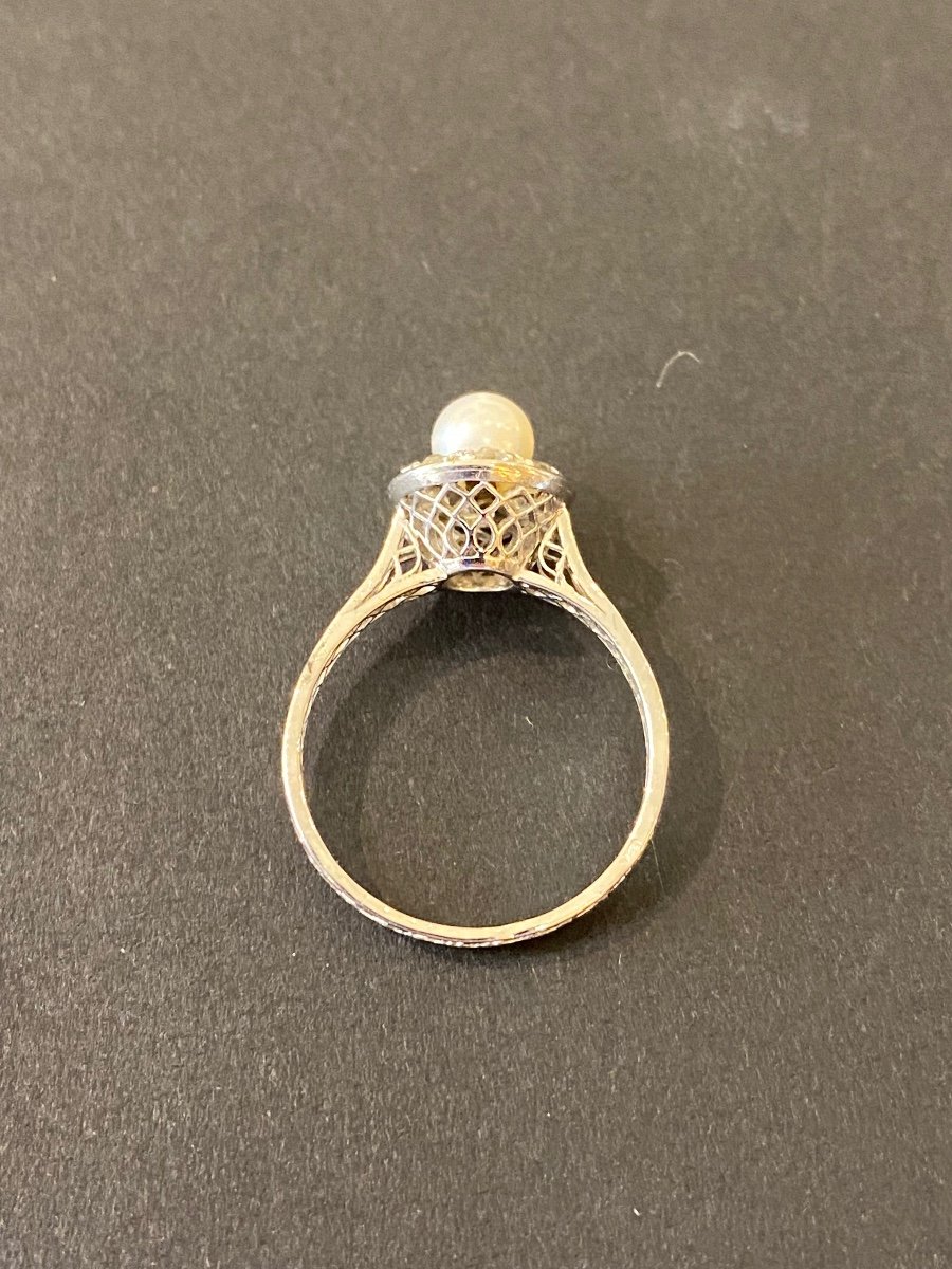 Bague Style Art Deco Platine, Perle Et Diamants-photo-1