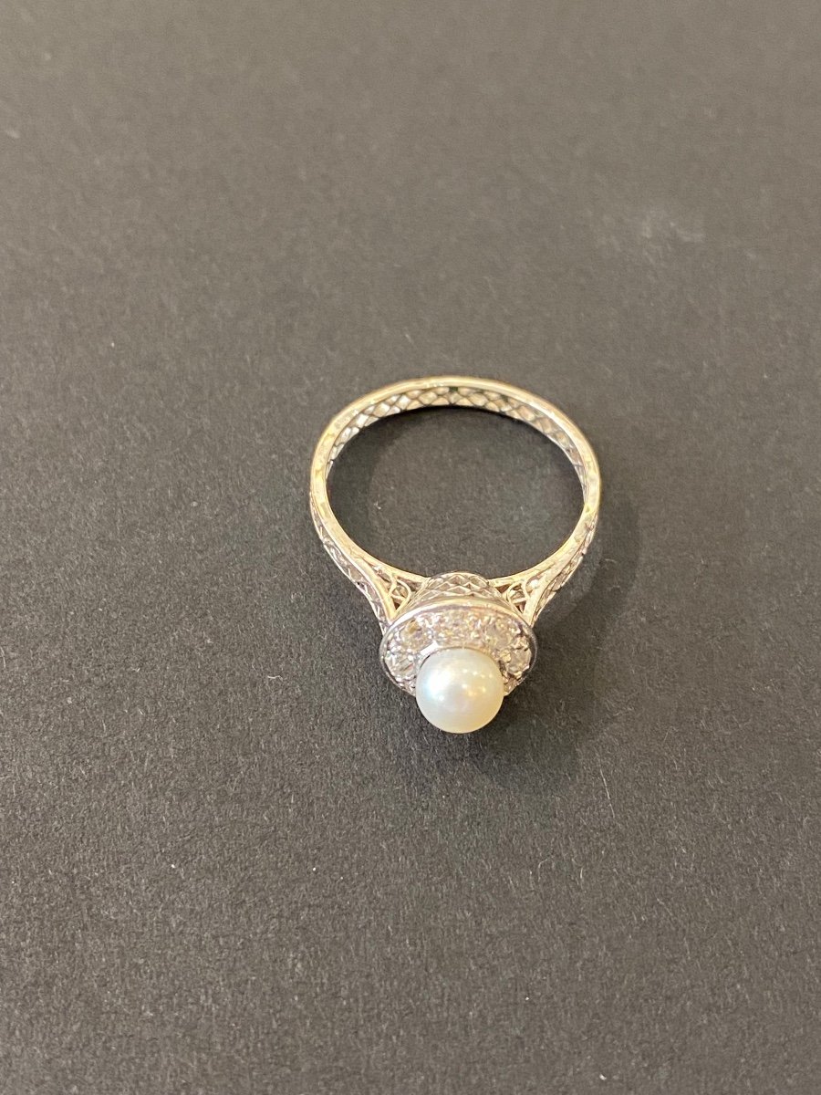 Bague Style Art Deco Platine, Perle Et Diamants-photo-2