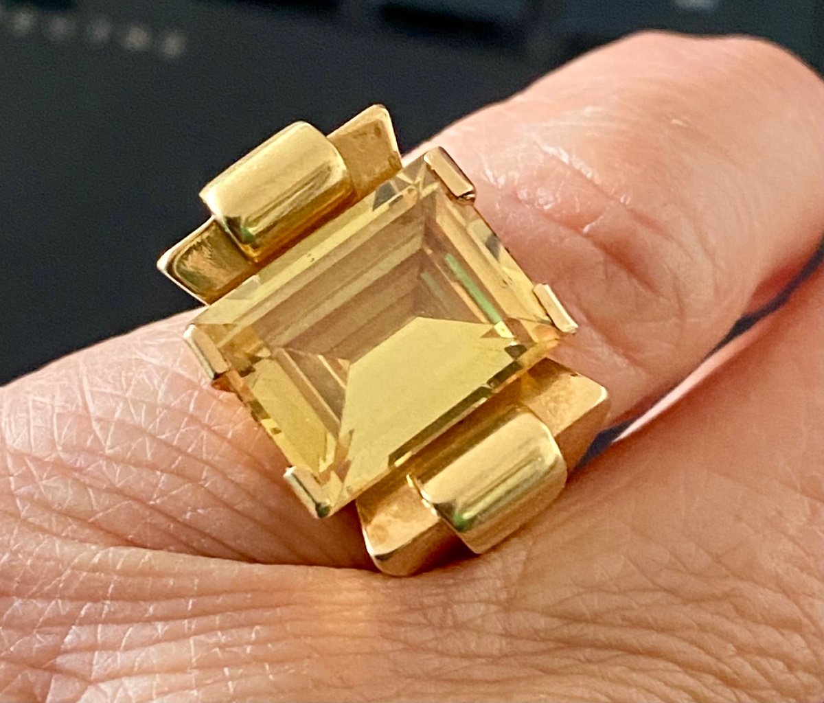 Bague Tank En Or Et Citrine-photo-3