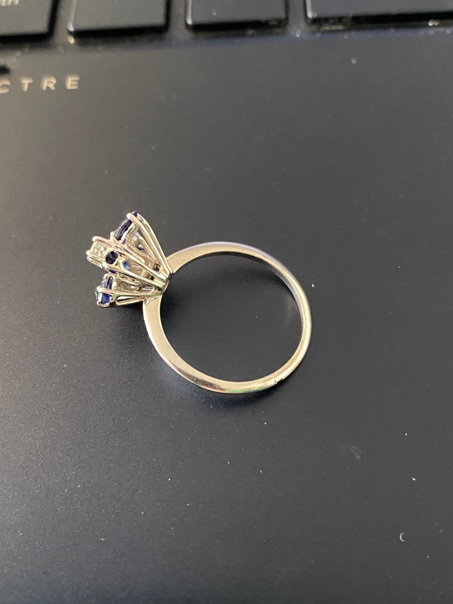 Bague Or Gris 750/1000 Eme , Saphirs Et Diamants-photo-2