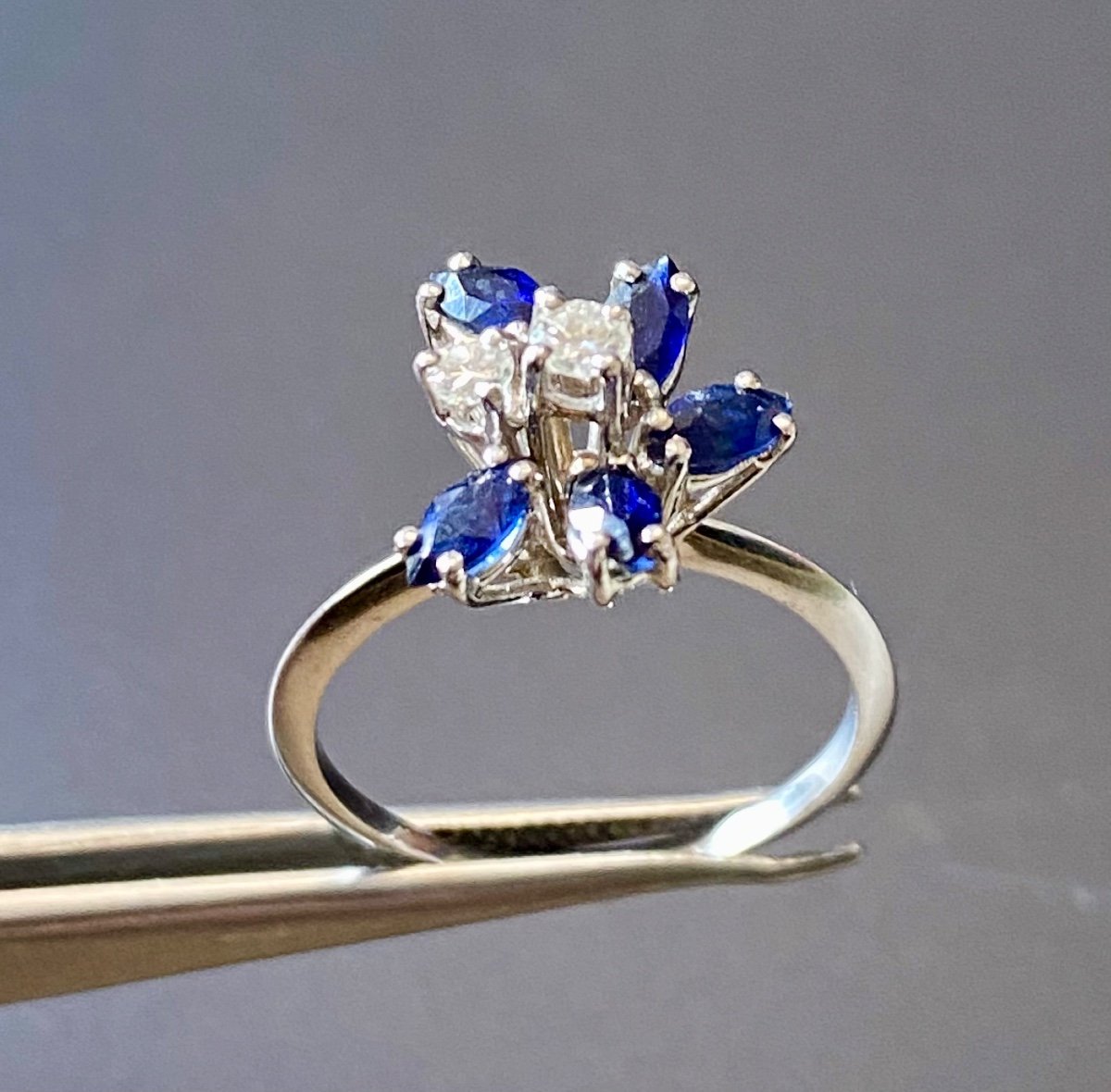 Bague Or Gris 750/1000 Eme , Saphirs Et Diamants-photo-3