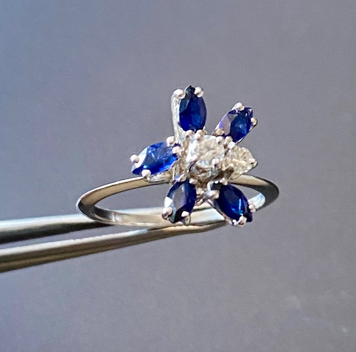 Bague Or Gris 750/1000 Eme , Saphirs Et Diamants-photo-4