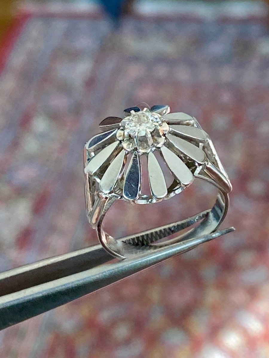 Old Ring In 750/1000 Eme Gold And Diamond-photo-2