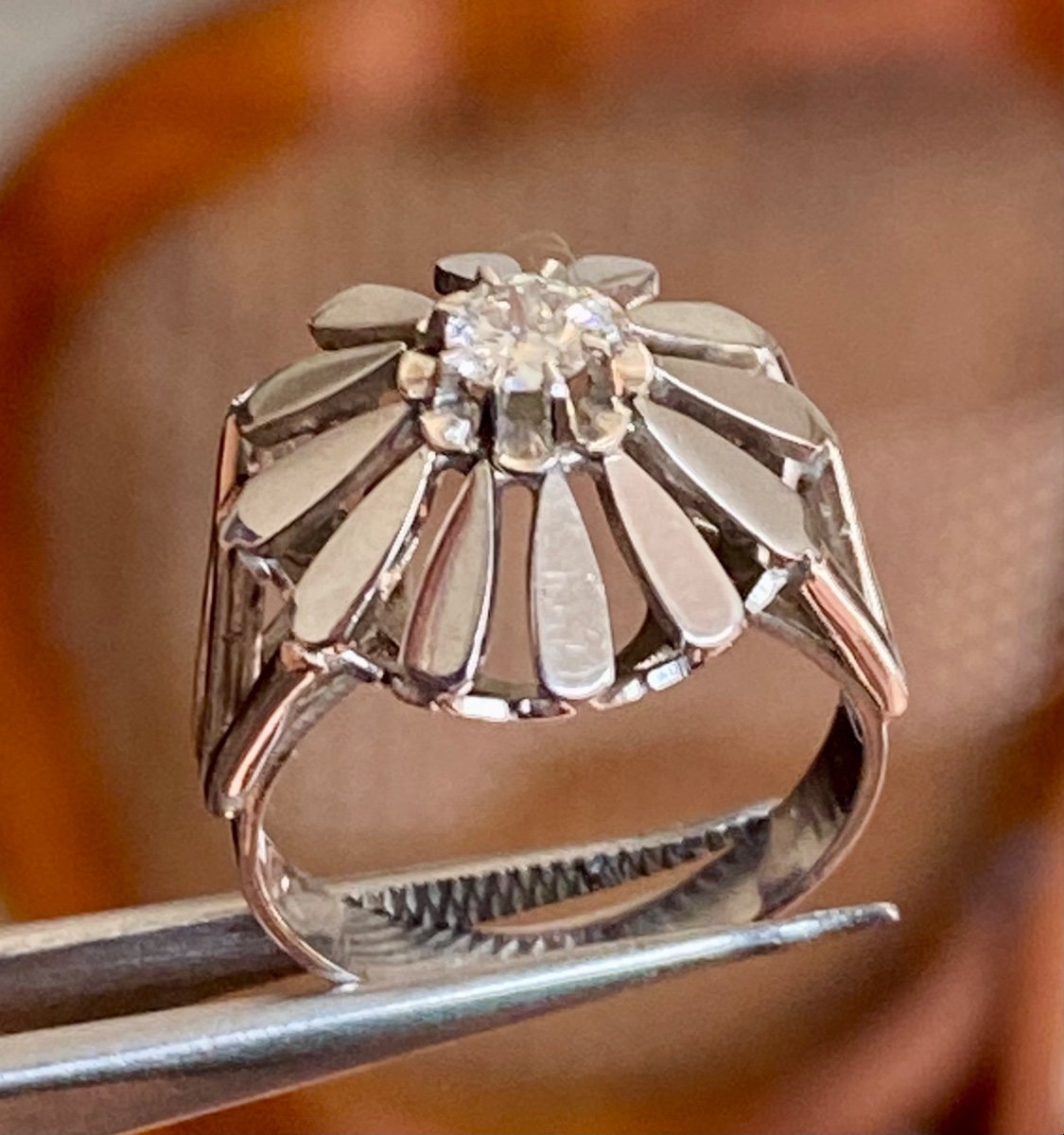 Old Ring In 750/1000 Eme Gold And Diamond-photo-3