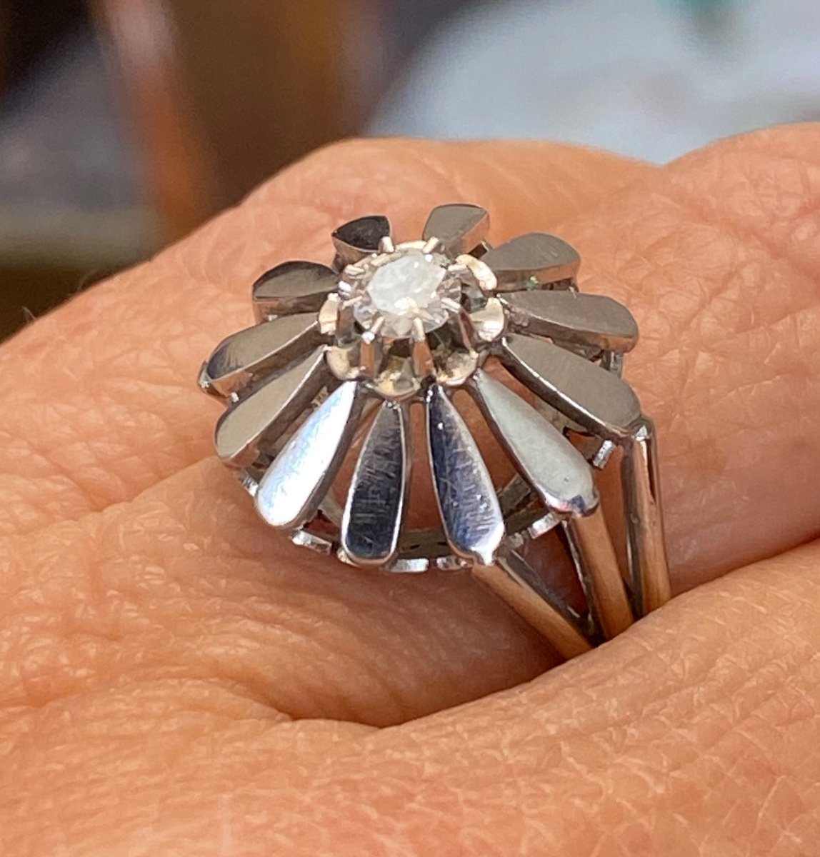 Old Ring In 750/1000 Eme Gold And Diamond-photo-5