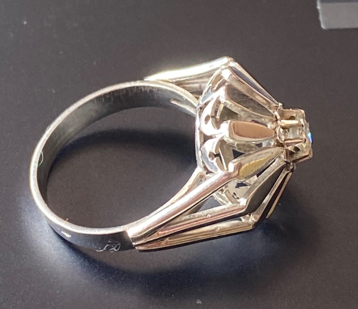 Old Ring In 750/1000 Eme Gold And Diamond-photo-8