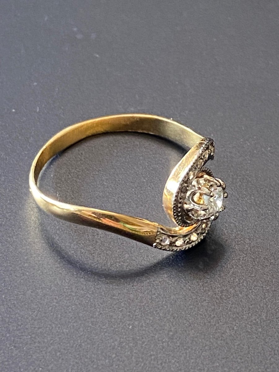 Bague Ancienne Tourbillon En Or Et Diamants-photo-2