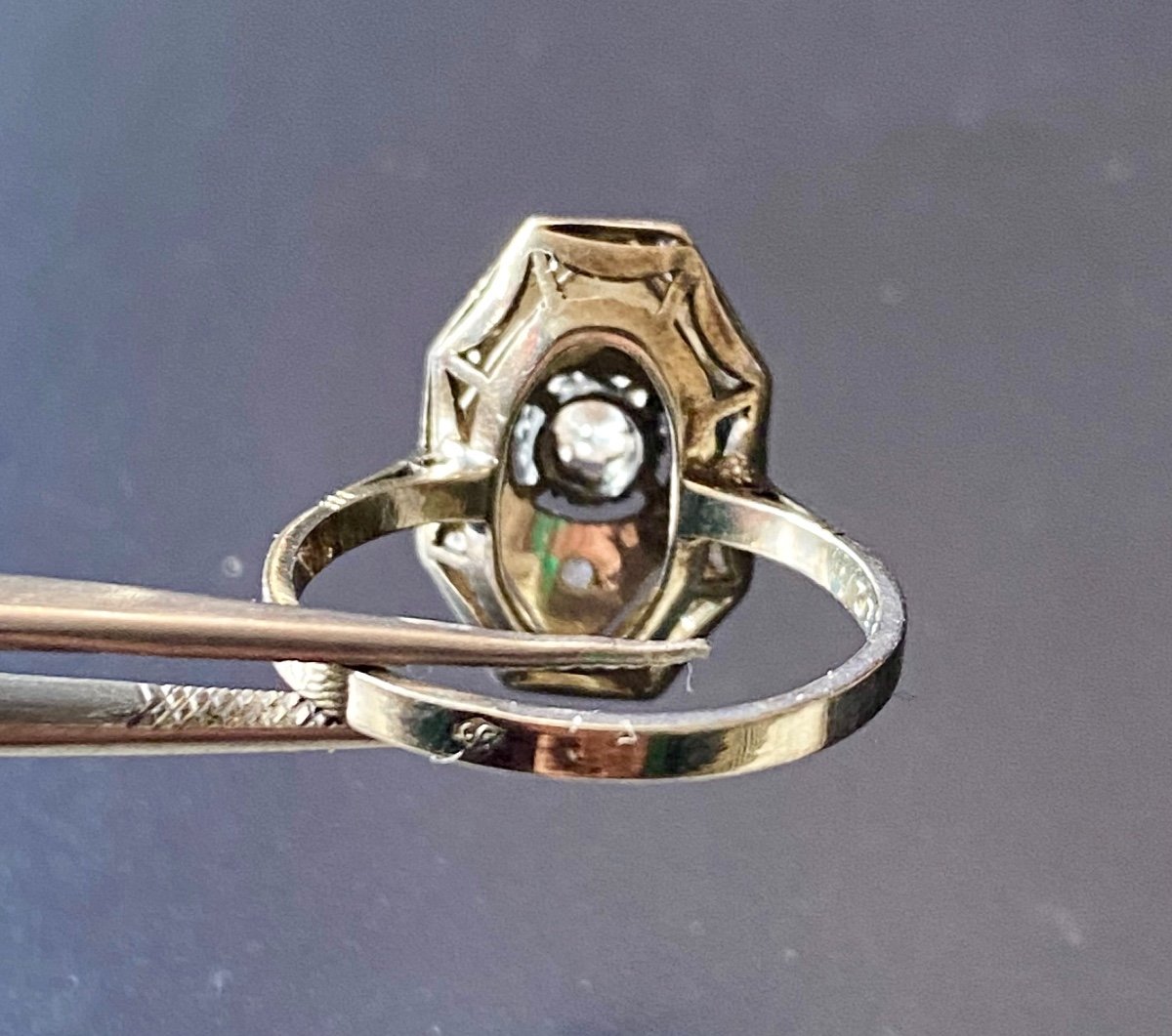 Belle Bague Art Deco En Or, Platine Et Diamants-photo-1