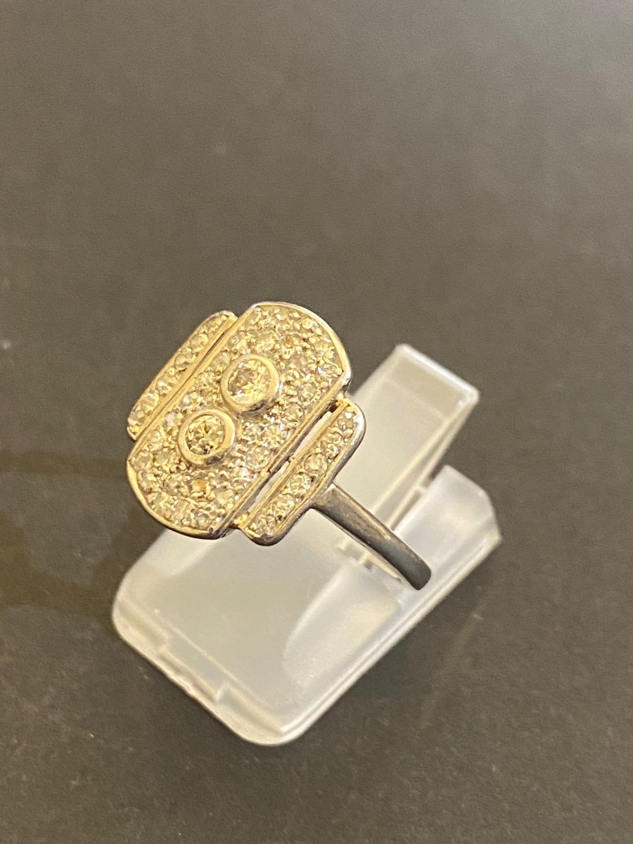 Old Art Deco Style Ring In 850/1000 Eme Platinum And Diamonds-photo-4
