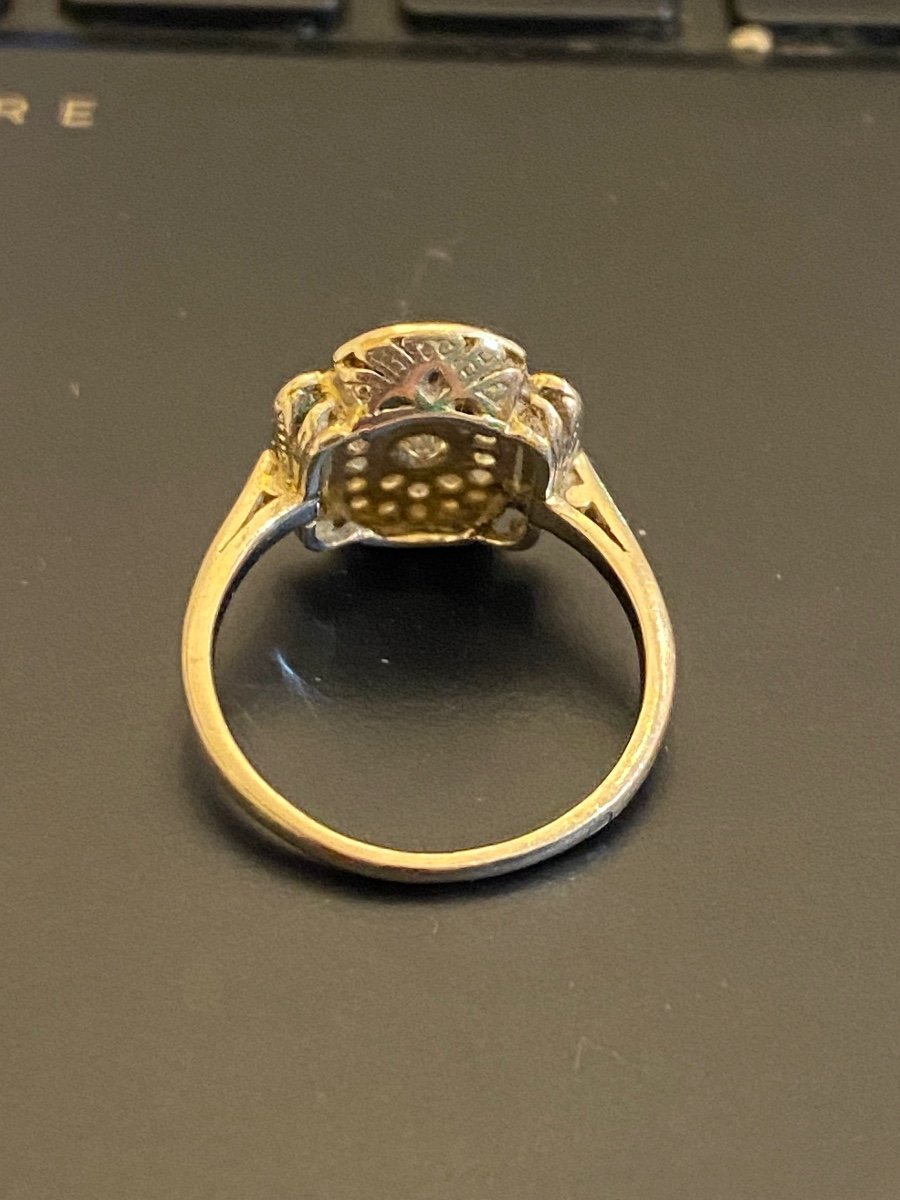 Old Art Deco Style Ring In 850/1000 Eme Platinum And Diamonds-photo-1