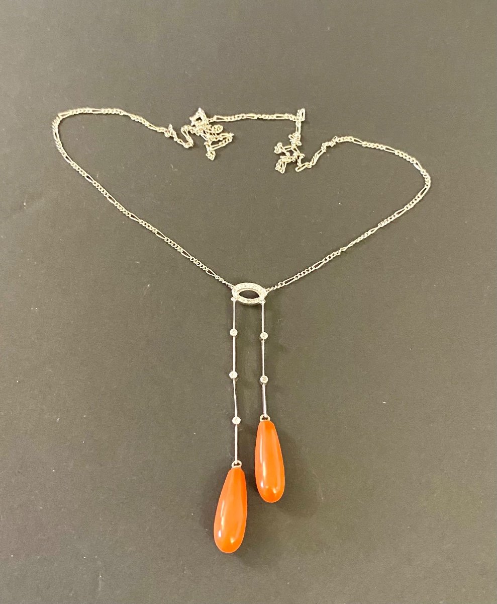 Art Deco Style Negligee Necklace In Gold, Diamonds And Coral-photo-8