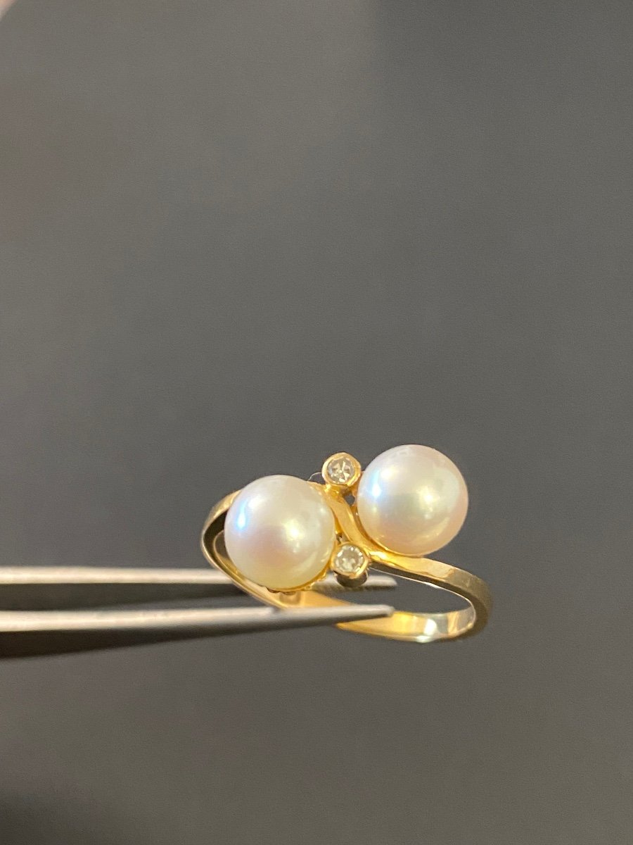 Gold Ring, Cultured Pearls And Diamonds-photo-2