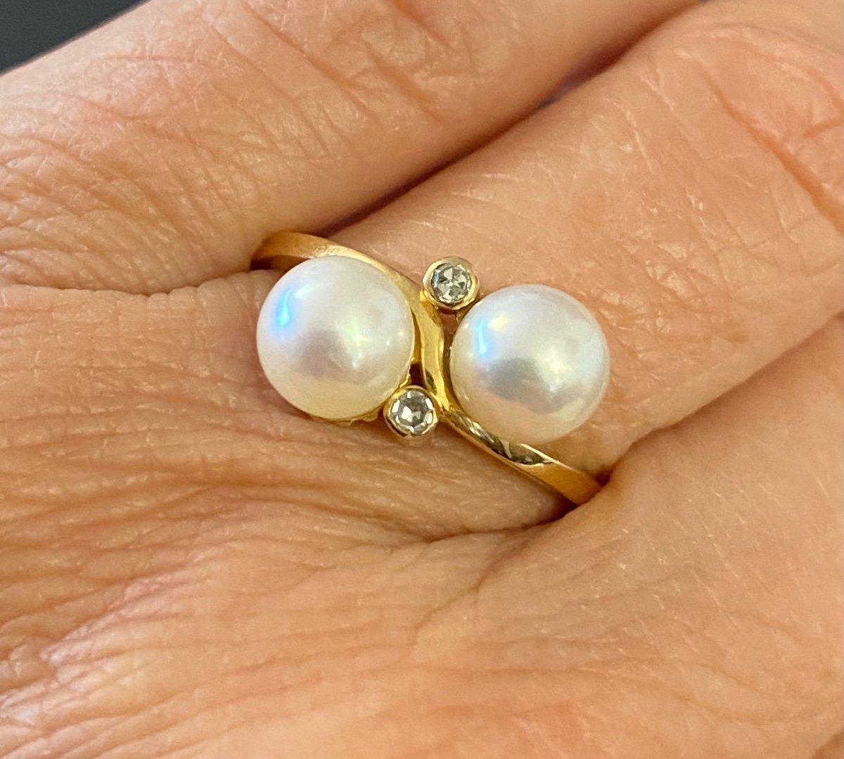 Gold Ring, Cultured Pearls And Diamonds-photo-8