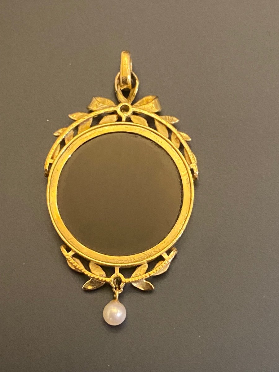 Ancien Pendentif Art Nouveau En Or , Onyx, perle et  Diamants-photo-4