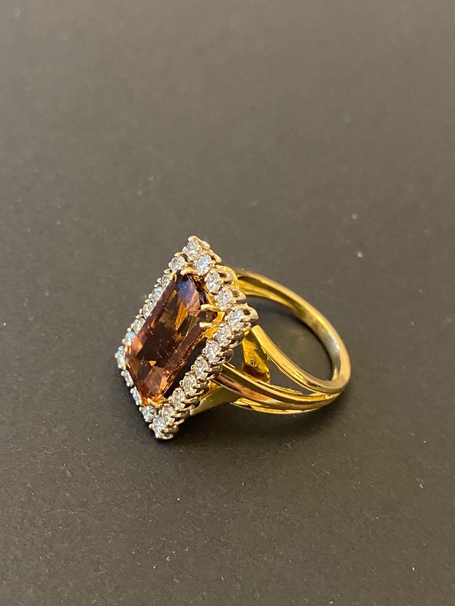 Ancienne Bague En Or , Tourmaline Et Diamants-photo-2