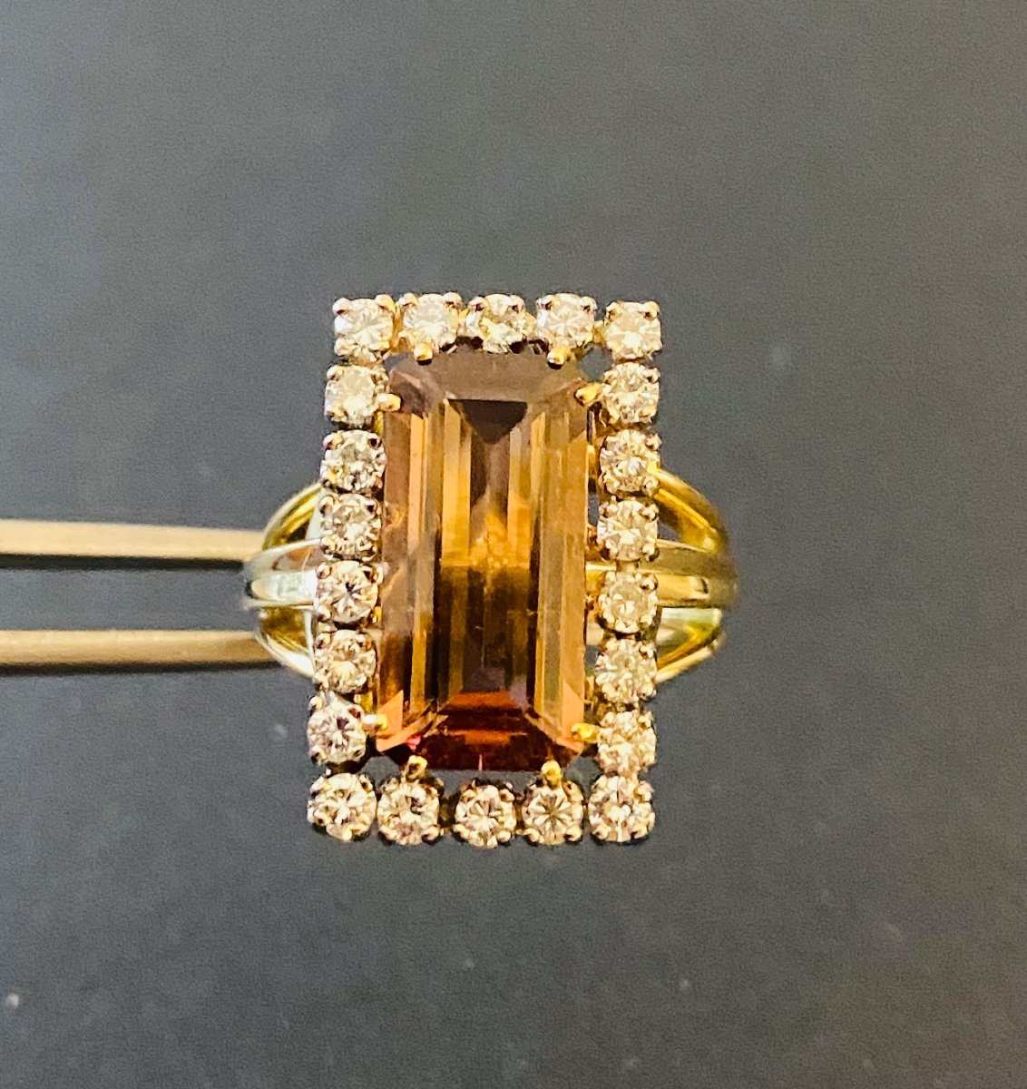 Ancienne Bague En Or , Tourmaline Et Diamants-photo-6