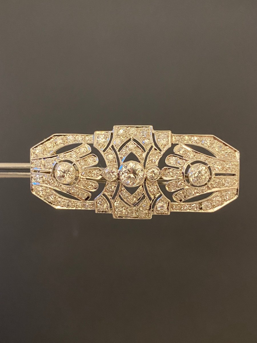 Broche plaque art deco platine et diamants-photo-2
