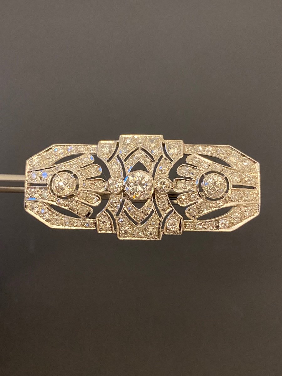 Broche plaque art deco platine et diamants-photo-5