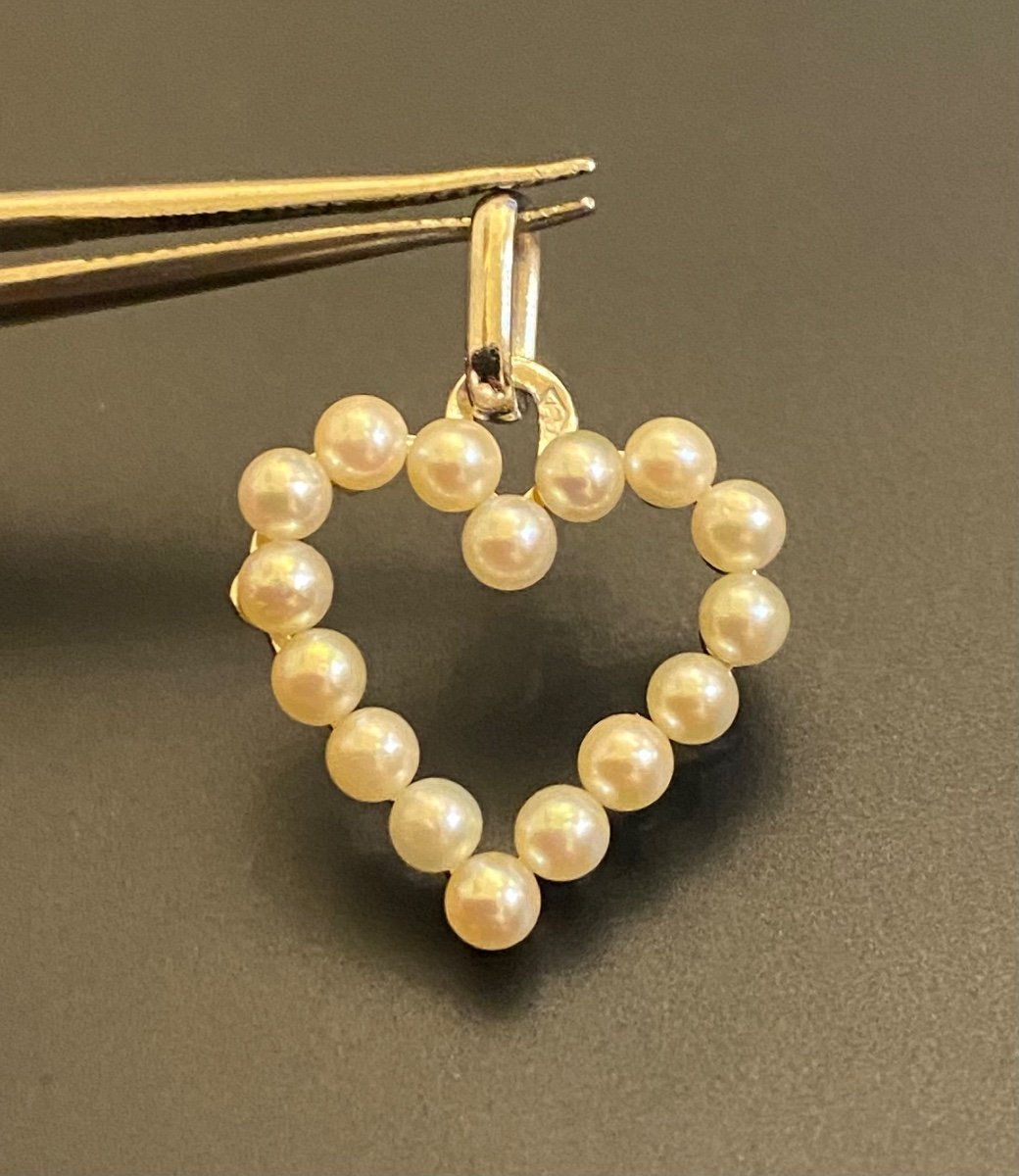 Heart Pendant In Gold And Cultured Pearls-photo-4