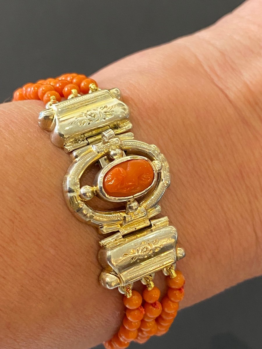 Ancien Bracelet En Corail, Fermoir Argent
