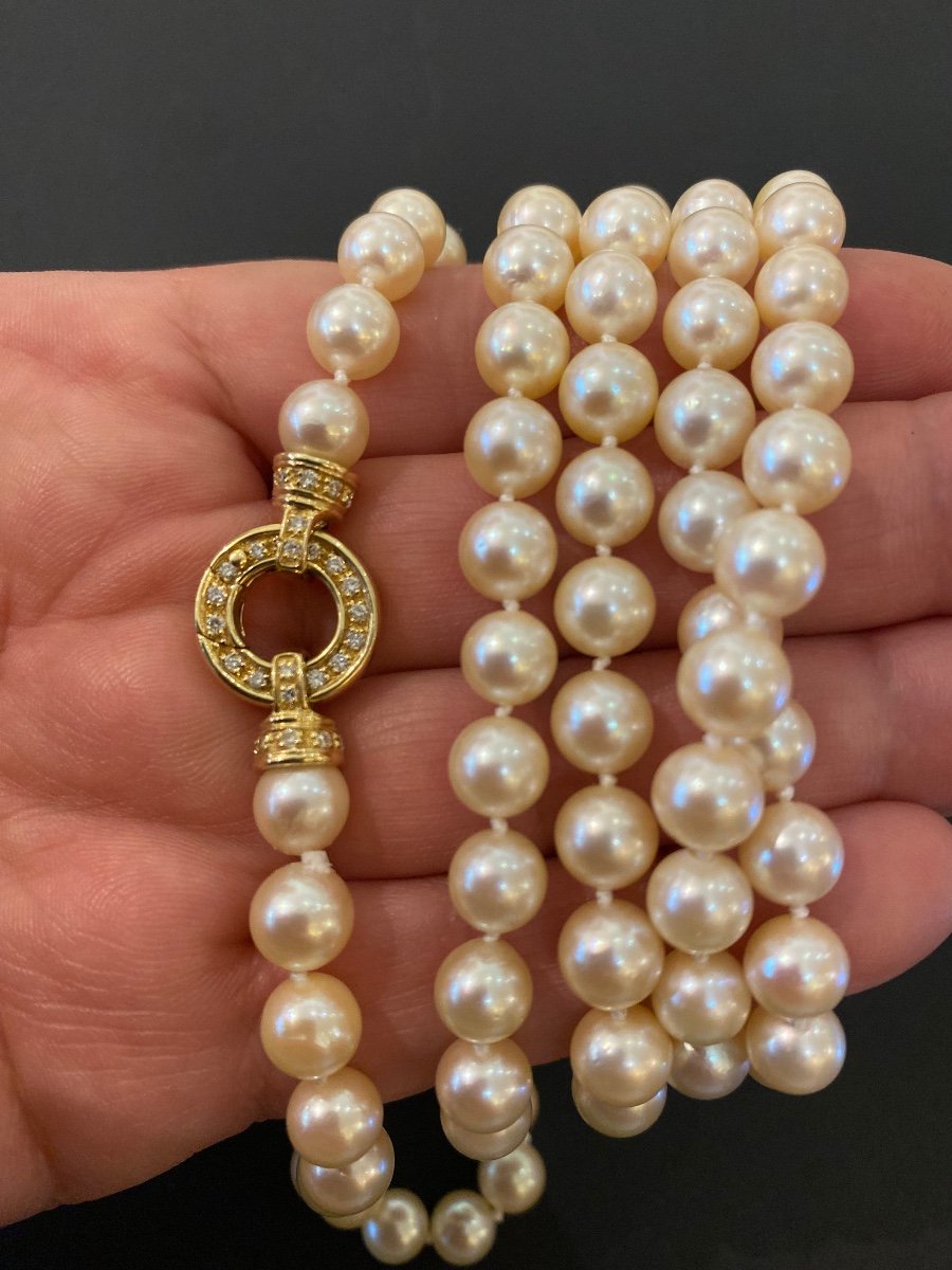 Cultured Pearl Long Necklace, Gold And Diamond Clasp-photo-6