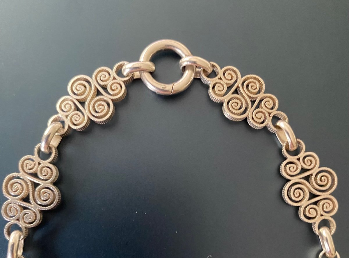 Ancien Collier En Argent 800/1000 Eme-photo-2