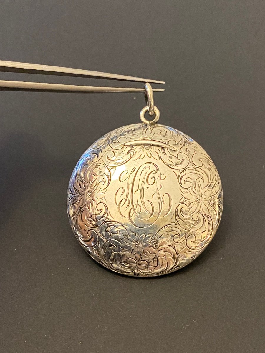 Antique Pillbox Pendant In 850/1000 Silver-photo-3