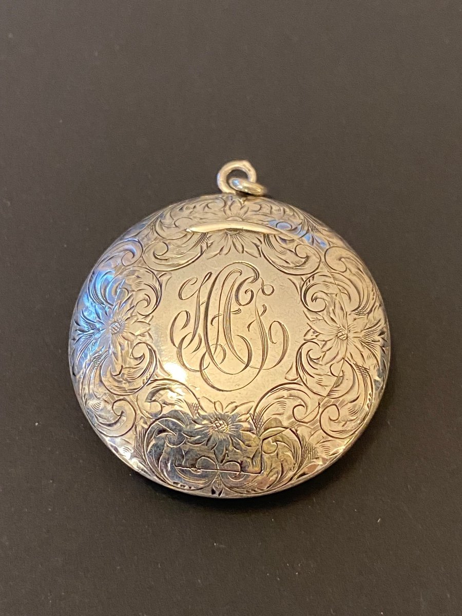 Antique Pillbox Pendant In 850/1000 Silver-photo-7