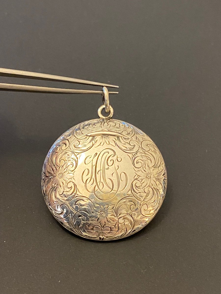 Antique Pillbox Pendant In 850/1000 Silver-photo-8