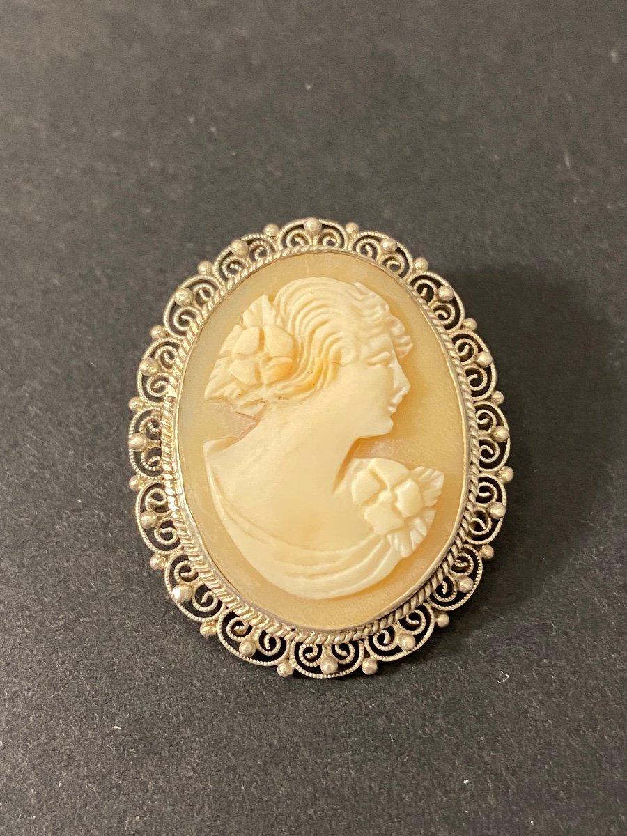 Silver And Shell Cameo Brooch-photo-2