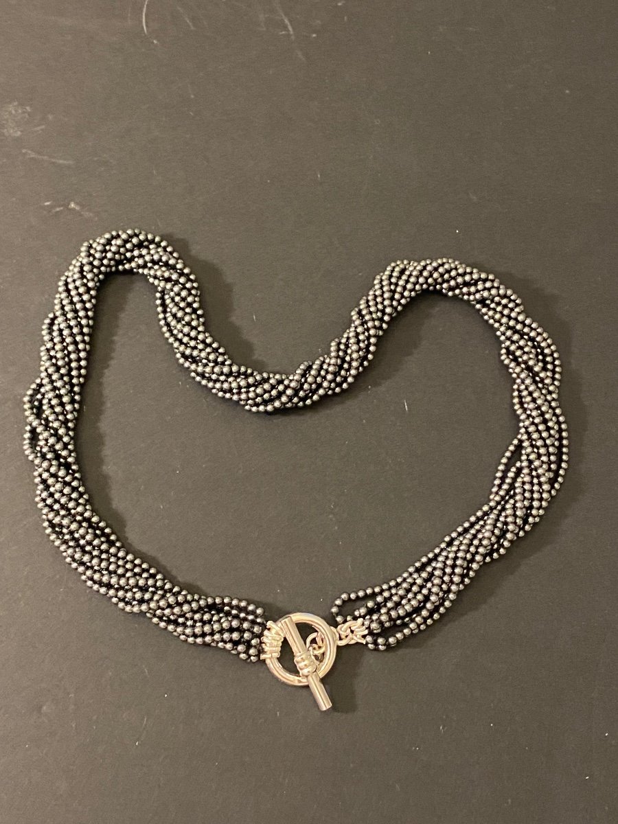 Collier De dix Rangs De Perles d'Hématie , Fermoir En Argent-photo-2