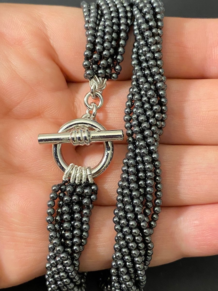 Collier De dix Rangs De Perles d'Hématie , Fermoir En Argent-photo-3