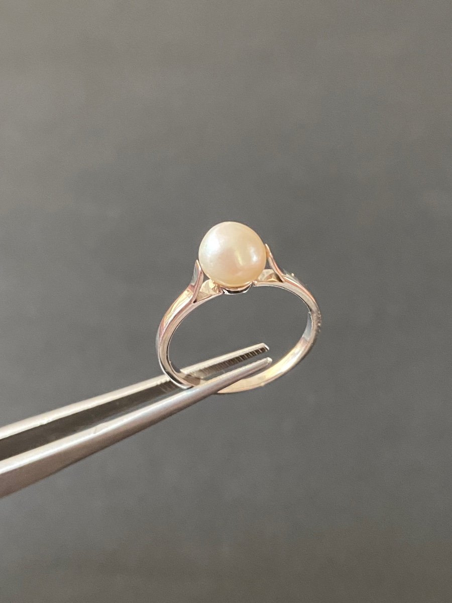 Bague En Or Gris Et Perle Fine-photo-5