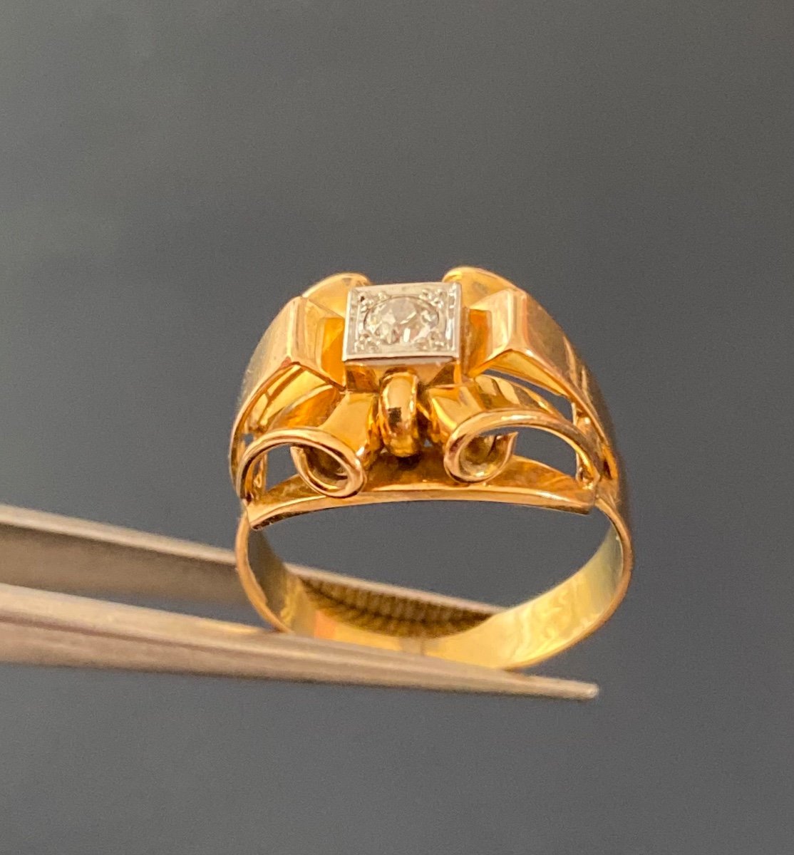Bague  Style Art Deco En Or Et Diamant-photo-7