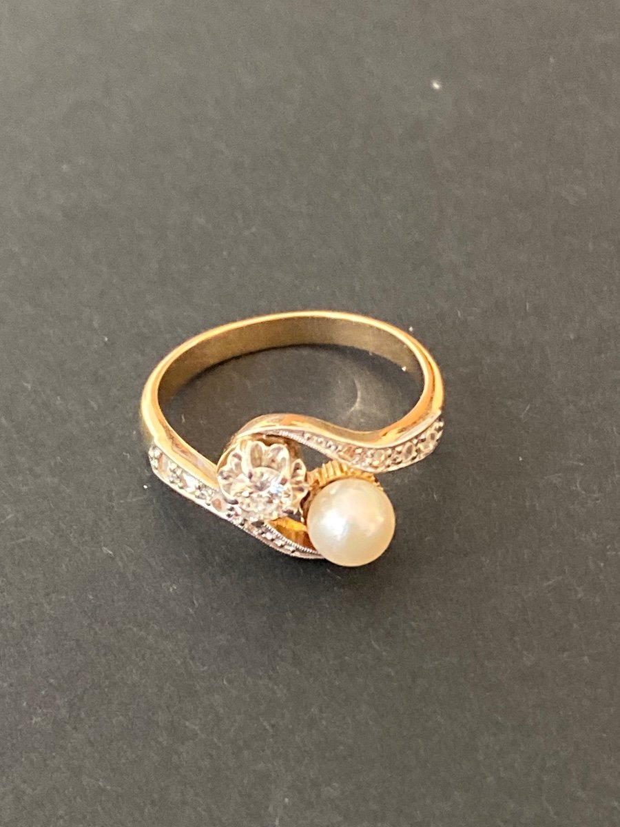 Old You And Me Ring In Gold, Cultured Pearl And Diamonds-photo-1