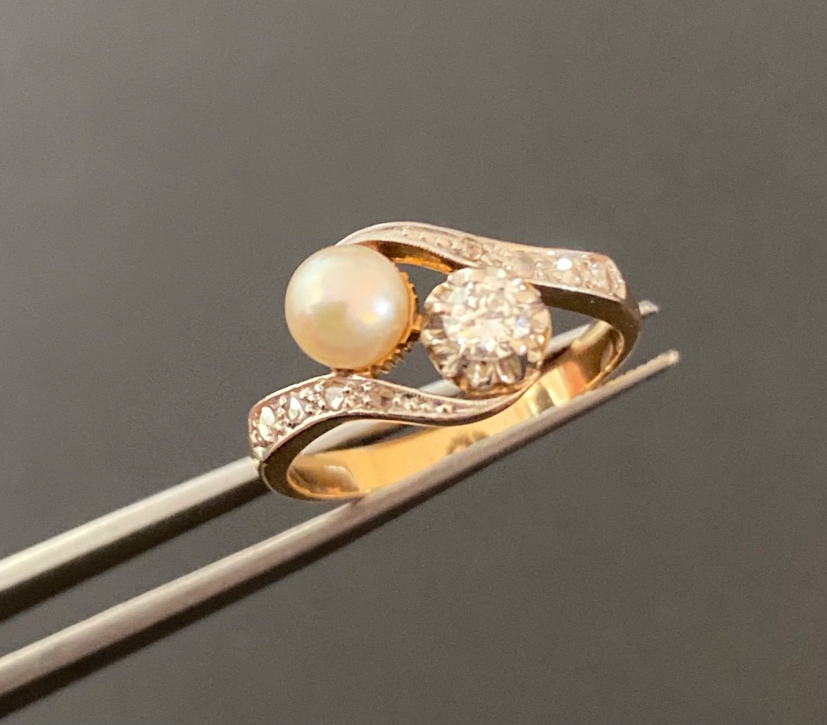 Old You And Me Ring In Gold, Cultured Pearl And Diamonds-photo-6
